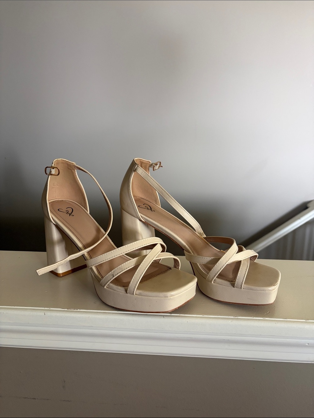 Women’s Cream Platform Strappy Block Heel Sandals
